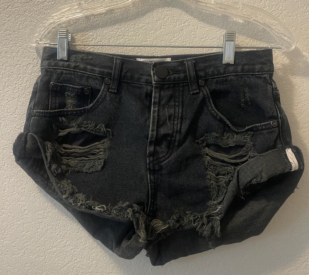 One X One Teaspoon Size 24 Bandit Raw Hem Black Denim Jean Shorts Button Fly